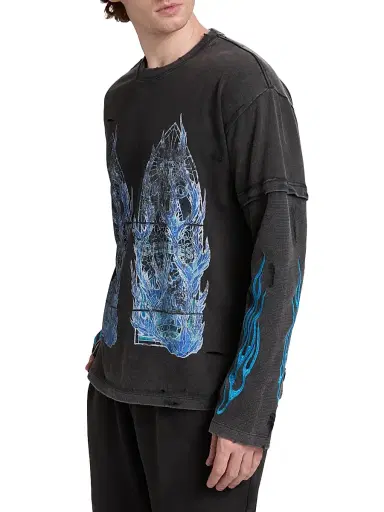 Who Decides War Men's Flame Glass Layered Long-Sleeve Jersey T-Shirt - Coal - Size XXL | Thumbnail 4