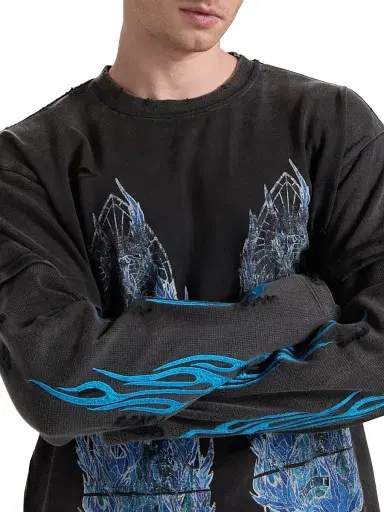 Who Decides War Men's Flame Glass Layered Long-Sleeve Jersey T-Shirt - Coal - Size XXL | Thumbnail 6