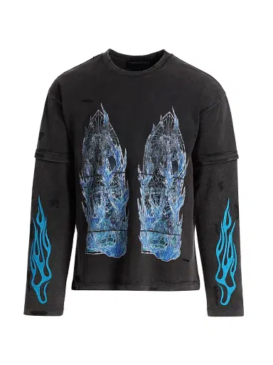Who Decides War Men's Flame Glass Layered Long-Sleeve Jersey T-Shirt - Coal - Size XXL | Thumbnail 1