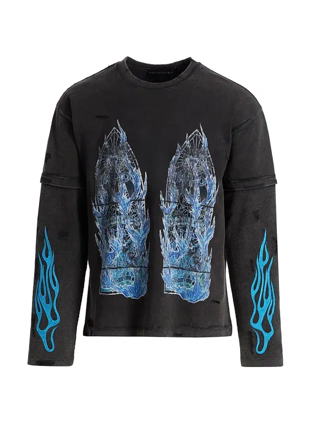 Who Decides War Men's Flame Glass Layered Long-Sleeve Jersey T-Shirt - Coal