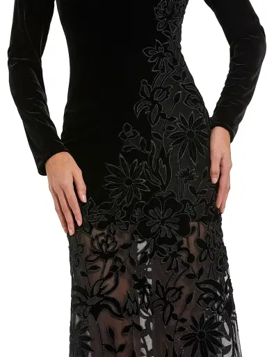 Mac Duggal Women's Floral Mixed-Media Long-Sleeve Gown - Black | Thumbnail 3