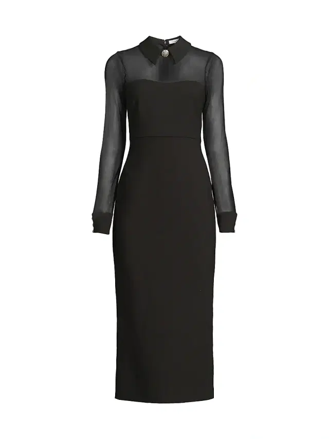Women's Olea Sheer-Sleeve Midi-Dress - Black