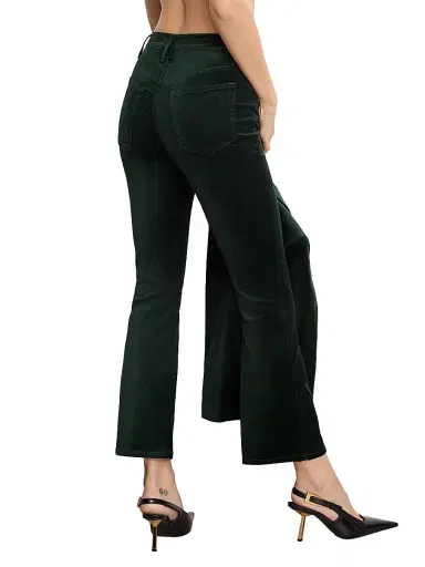 Good American Women's Good Stretch-Velvet High-Rise Kick-Flare Pants - Pine Green | Thumbnail 4