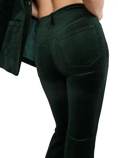 Good American Women's Good Stretch-Velvet High-Rise Kick-Flare Pants - Pine Green | Thumbnail 6