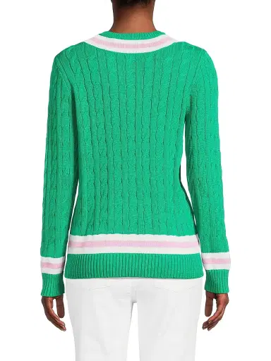 Lilly Pulitzer Women's Brockton Striped Cotton Cable-Knit Sweater - Kitts Green Pink Bliss - Size Large | Thumbnail 5 Lilly Pulitzer Women's Brockton Striped Cotton Cable-Knit Sweater - Kitts Green Pink Bliss - Size Large | Thumbnail 5