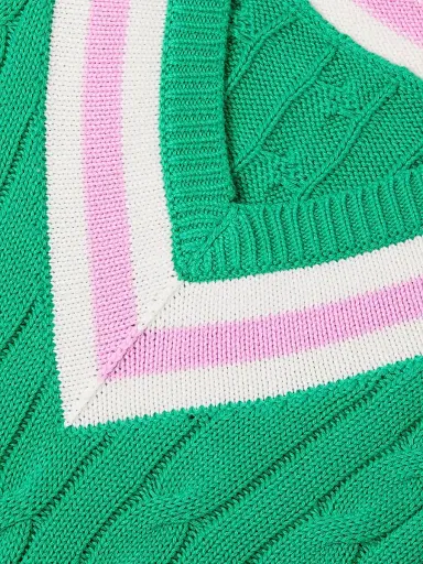 Lilly Pulitzer Women's Brockton Striped Cotton Cable-Knit Sweater - Kitts Green Pink Bliss - Size Large | Thumbnail 6 Lilly Pulitzer Women's Brockton Striped Cotton Cable-Knit Sweater - Kitts Green Pink Bliss - Size Large | Thumbnail 6