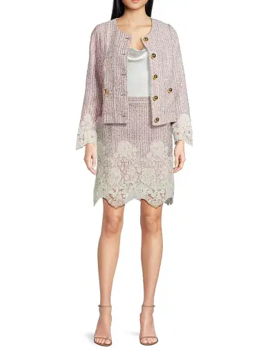 Lilly Pulitzer Women's Bettany Lace-Appliqué Scalloped Bouclé Miniskirt - Pink Bliss Blushing Boucle - Size 16 | Thumbnail 2 Lilly Pulitzer Women's Bettany Lace-Appliqué Scalloped Bouclé Miniskirt - Pink Bliss Blushing Boucle - Size 16 | Thumbnail 2