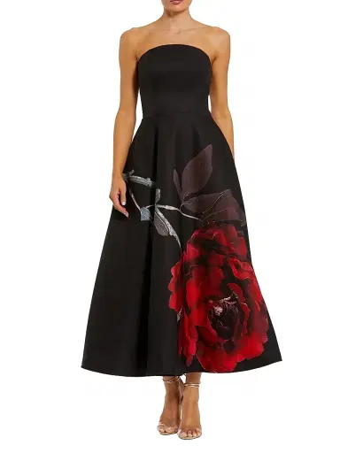 Mac Duggal Women's Floral Crepe Strapless Cocktail Dress - Black Rose - Size 16 | Thumbnail 1 Mac Duggal Women's Floral Crepe Strapless Cocktail Dress - Black Rose - Size 16 | Thumbnail 1