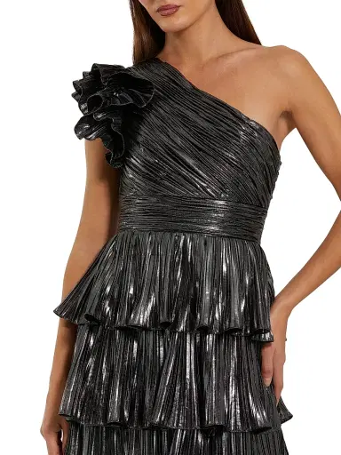 Mac Duggal Women's Ruffled Metallic One-Shoulder Gown - Gunmetal - Size 16 | Thumbnail 3 Mac Duggal Women's Ruffled Metallic One-Shoulder Gown - Gunmetal - Size 16 | Thumbnail 3