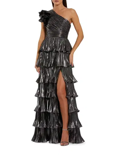 Mac Duggal Women's Ruffled Metallic One-Shoulder Gown - Gunmetal - Size 16 | Thumbnail 1 Mac Duggal Women's Ruffled Metallic One-Shoulder Gown - Gunmetal - Size 16 | Thumbnail 1