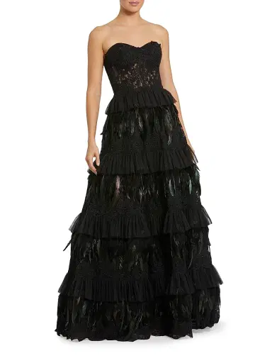 Mac Duggal Women's Embellished Tiered Strapless Gown - Black - Size 14 | Thumbnail 1 Mac Duggal Women's Embellished Tiered Strapless Gown - Black - Size 14 | Thumbnail 1