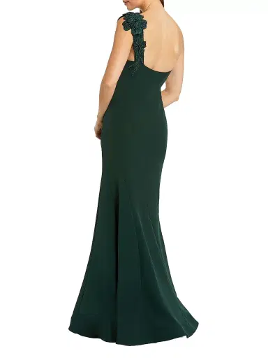 Mac Duggal Women's Beaded Crepe One-Shoulder Mermaid Gown - Deep Green - Size 14 | Thumbnail 2