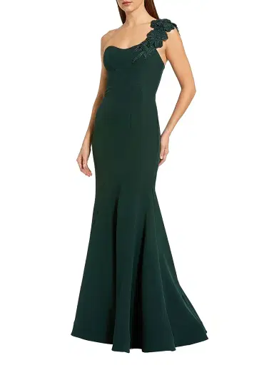 Mac Duggal Women's Beaded Crepe One-Shoulder Mermaid Gown - Deep Green - Size 14 | Thumbnail 1