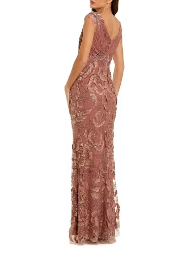 Mac Duggal Women's Floral-Beaded Chiffon V-Neck Gown - Rose - Size 16 | Thumbnail 2