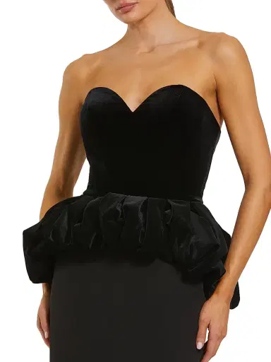 Mac Duggal Women's Mixed-Media Strapless Peplum Gown - Black - Size 12 | Thumbnail 3
