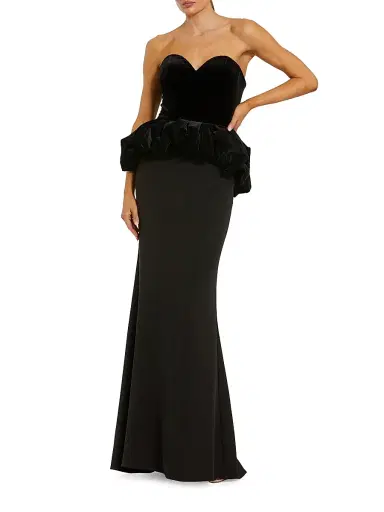 Mac Duggal Women's Mixed-Media Strapless Peplum Gown - Black - Size 12 | Thumbnail 1