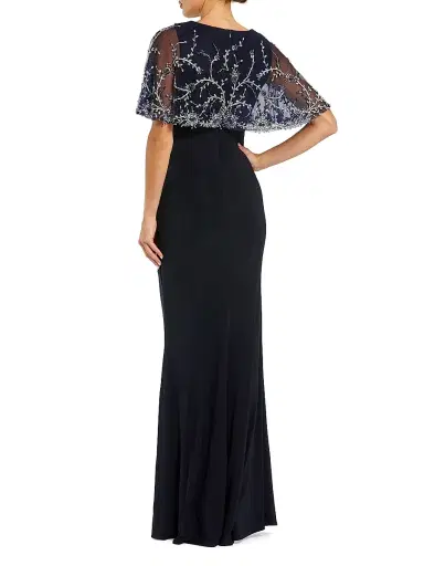 Mac Duggal Women's Crystal & Bead-Embellished Capelet Gown - Midnight - Size 16 | Thumbnail 2 Mac Duggal Women's Crystal & Bead-Embellished Capelet Gown - Midnight - Size 16 | Thumbnail 2