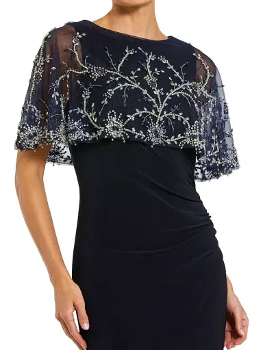 Mac Duggal Women's Crystal & Bead-Embellished Capelet Gown - Midnight - Size 16 | Thumbnail 3 Mac Duggal Women's Crystal & Bead-Embellished Capelet Gown - Midnight - Size 16 | Thumbnail 3