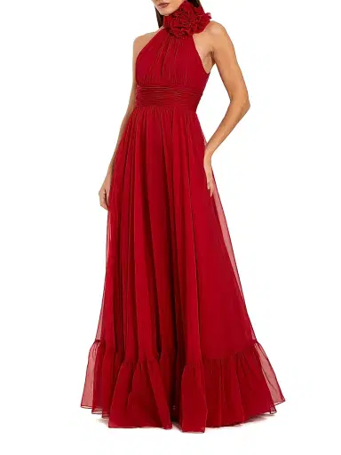 Mac Duggal Women's Sleeveless Floral Chiffon Gown - Deep Red - Size 8 | Thumbnail 1