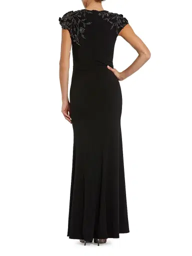 Mac Duggal Women's Bead-Embellished Floral-Appliquéd Jersey Gown - Black Multi - Size 16 | Thumbnail 2