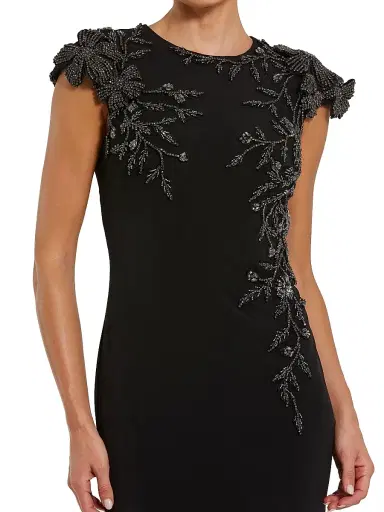 Mac Duggal Women's Bead-Embellished Floral-Appliquéd Jersey Gown - Black Multi - Size 16 | Thumbnail 3