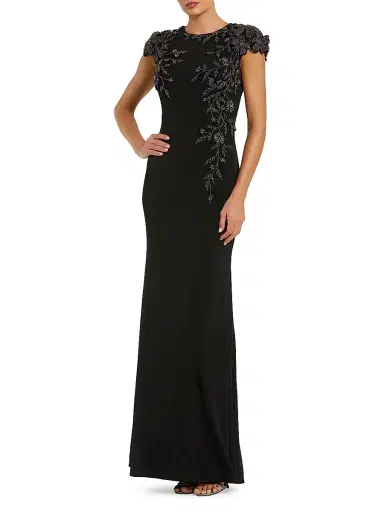 Mac Duggal Women's Bead-Embellished Floral-Appliquéd Jersey Gown - Black Multi - Size 16 | Thumbnail 1