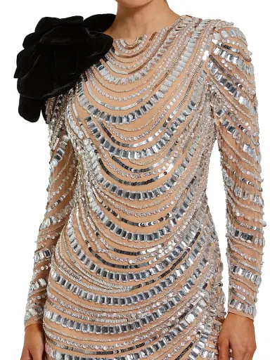 Mac Duggal Women's Embellished Mesh Minidress - Silver Beige - Size 12 | Thumbnail 3 Mac Duggal Women's Embellished Mesh Minidress - Silver Beige - Size 12 | Thumbnail 3