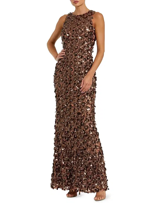Mac Duggal Women's Embellished Mesh Gown - Bronze