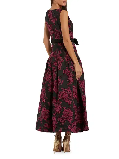 Mac Duggal Women's Satin Bow-Waist Floral Brocade Midi-Dress - Magenta Multi - Size 16 | Thumbnail 2