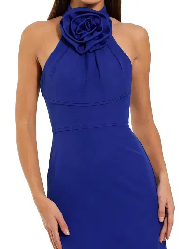 Mac Duggal Women's Rosette Sleeveless Crepe Column Gown - Cobalt - Size 12 | Thumbnail 3