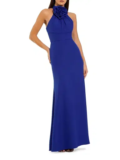Mac Duggal Women's Rosette Sleeveless Crepe Column Gown - Cobalt - Size 12 | Thumbnail 1