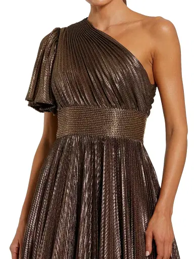 Mac Duggal Women's One-Shoulder Pleated Metallic A-Line Ball Gown - Bronze - Size 16 | Thumbnail 3
