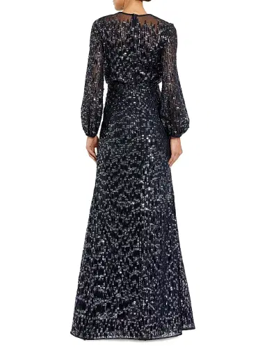 Mac Duggal Women's Beaded Mesh Long-Sleeve Blouson Gown | Thumbnail 2 Mac Duggal Women's Beaded Mesh Long-Sleeve Blouson Gown | Thumbnail 2