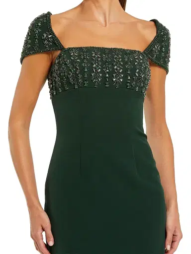 Mac Duggal Women's Embellished-Trimmed Cap Sleeve Crepe Midi-Dress - Dark Emerald - Size 14 | Thumbnail 3