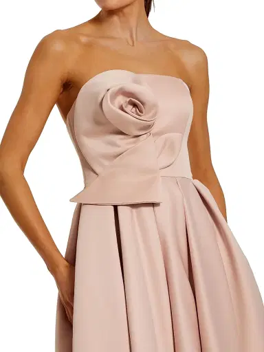 Mac Duggal Women's Rosette Satin Strapless A-Line Midi-Dress - Rose Pink - Size 14 | Thumbnail 3