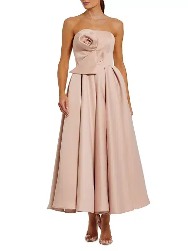Mac Duggal Women's Rosette Satin Strapless A-Line Midi-Dress - Rose Pink - Size 14 | Thumbnail 1