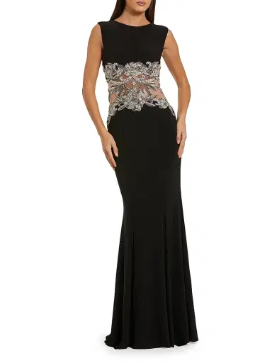 Mac Duggal Women's Beaded-Waist SleevelessJersey Gown - Black - Size 14 | Thumbnail 1