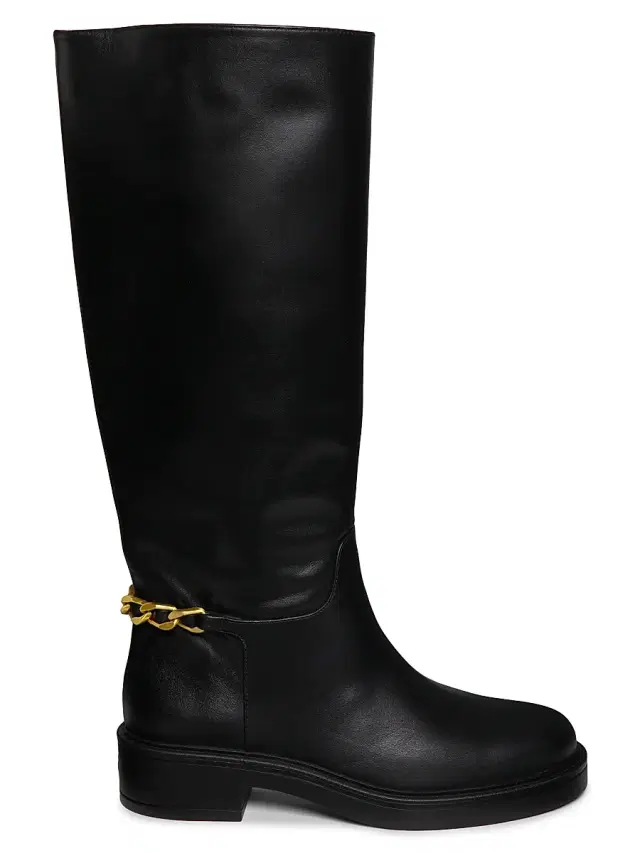 Stuart Weitzman Women's Soluxe Chain-Detail Leather Boots - Black