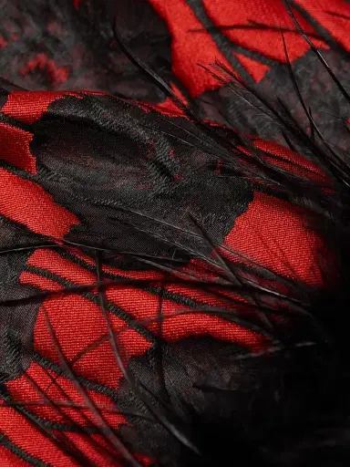 Milly Women's Ruthe Poppy Jacquard Feather-Trimmed Top - Red Black - Size XS | Thumbnail 7 Milly Women's Ruthe Poppy Jacquard Feather-Trimmed Top - Red Black - Size XS | Thumbnail 7