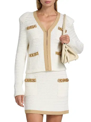 Milly Women's Reid Embellished-Trimmed Cardigan | Thumbnail 3