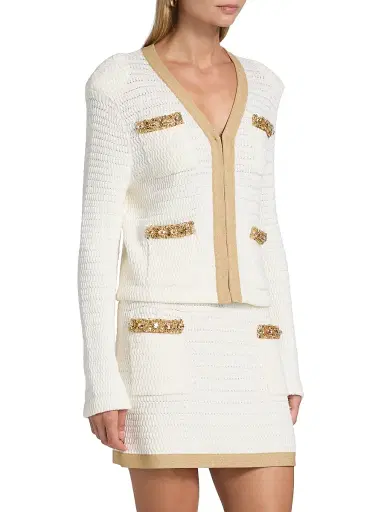 Milly Women's Reid Embellished-Trimmed Cardigan | Thumbnail 4
