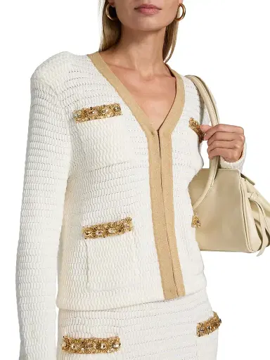 Milly Women's Reid Embellished-Trimmed Cardigan | Thumbnail 6
