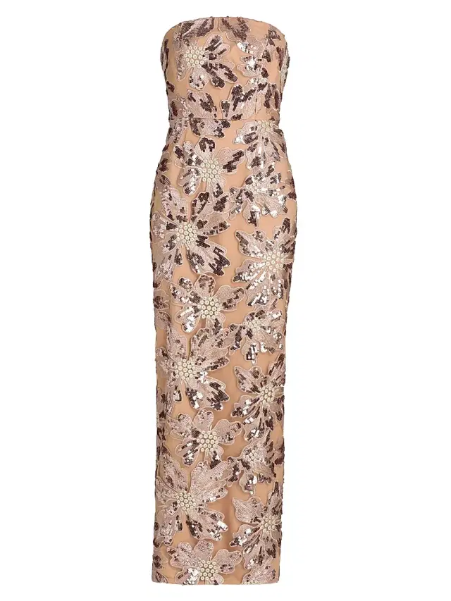 Milly Women's Meredith Sequined Strapless Maxi Dress - White Multi