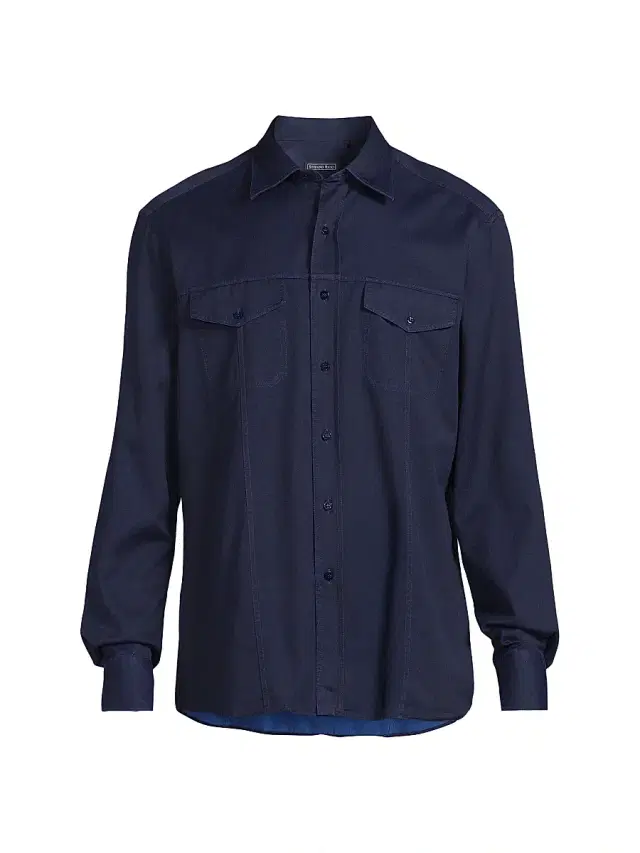 Men's Cotton Poplin Shirt - Blue Dark Wash