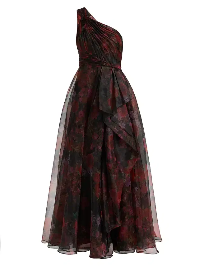 Theia Women's Rue One-Shoulder Organza Gown - Night Heritage Floral