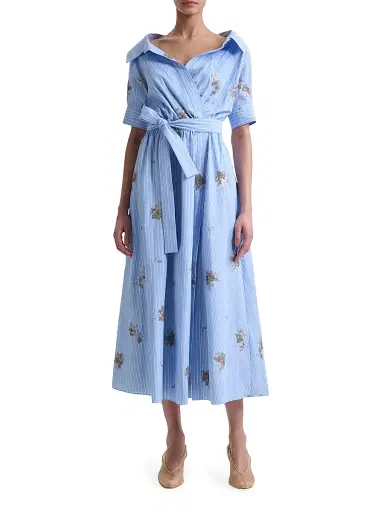 Altuzarra Women's Lydia Embellished Floral Striped Shirtdress - Danube Stripe | Thumbnail 1 Altuzarra Women's Lydia Embellished Floral Striped Shirtdress - Danube Stripe | Thumbnail 1