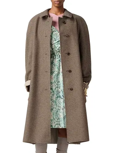 Miu Miu Women's Reversible Single-Breasted Twill and Houndstooth Check Trench Coat - Beige Khaki - Size 4 | Thumbnail 2 Miu Miu Women's Reversible Single-Breasted Twill and Houndstooth Check Trench Coat - Beige Khaki - Size 4 | Thumbnail 2