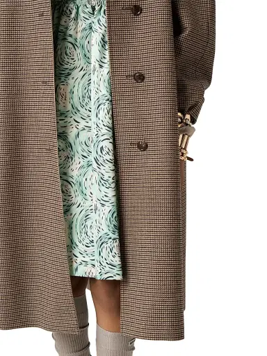 Miu Miu Women's Reversible Single-Breasted Twill and Houndstooth Check Trench Coat - Beige Khaki - Size 4 | Thumbnail 4 Miu Miu Women's Reversible Single-Breasted Twill and Houndstooth Check Trench Coat - Beige Khaki - Size 4 | Thumbnail 4