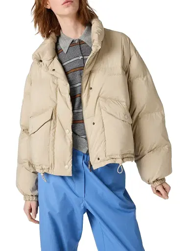 Miu Miu Women's Technical Pongé Down Jacket - Beige Khaki - Size 8 | Thumbnail 2 Miu Miu Women's Technical Pongé Down Jacket - Beige Khaki - Size 8 | Thumbnail 2