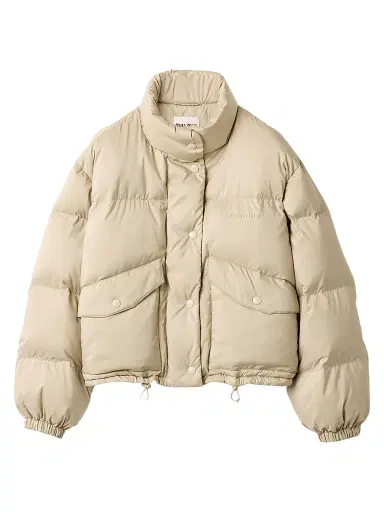 Miu Miu Women's Technical Pongé Down Jacket - Beige Khaki - Size 8 | Thumbnail 1 Miu Miu Women's Technical Pongé Down Jacket - Beige Khaki - Size 8 | Thumbnail 1